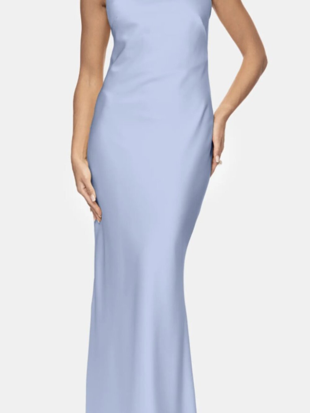 Xscape Sky Blue Satin Halter Gown – Size 10 NWT – Open Back Formal Maxi Gown - Picture 11 of 12